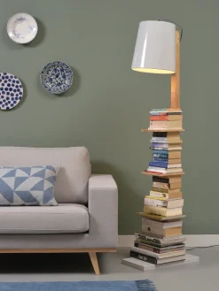Lampadaire avec rangements pour livres en fer blanc et bois 168cm Cambridge - It's about Romi