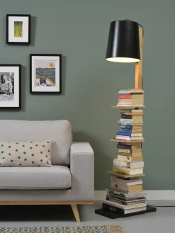 Lampadaire avec rangements pour livres en fer noir et bois 168cm Cambridge - It's about Romi