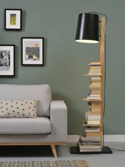 Lampadaire avec rangements pour livres en fer noir et bois 168cm Cambridge - It's about Romi