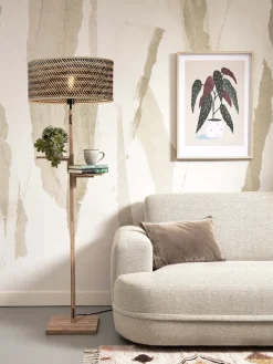 Lampadaire avec étagère en bambou noir et naturel 50x158cm Java - Good & Mojo