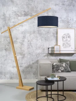 Lampadaire bleu en bambou et lin Montblanc - Good & Mojo