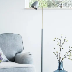 Lampadaire dimmable en laiton et métal gris Deluxe - Belid