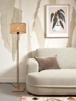 Lampadaire droit en bambou naturel avec abat-jour en bois naturel 128x32 cm Java - Good & Mojo