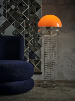 Lampadaire en acier chromé et plastique orange Wire - Verpan