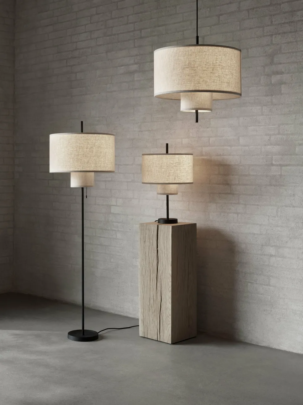 Lampadaire en acier noir et toile en textile 153 cm Margin - New works