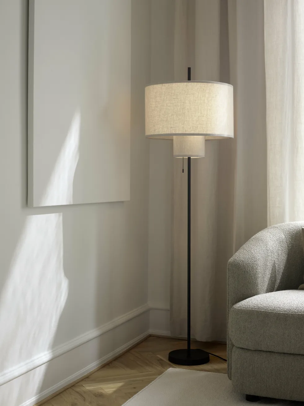 Lampadaire en acier noir et toile en textile 153 cm Margin - New works