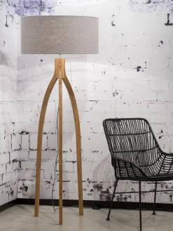 Lampadaire en bambou abat-jour en lin gris clair 160cm Annapurna - Good & Mojo