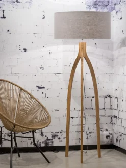 Lampadaire en bambou abat-jour en lin gris clair 160cm Annapurna - Good & Mojo