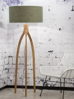 Lampadaire en bambou abat-jour en lin vert forêt 160cm Annapurna - Good & Mojo