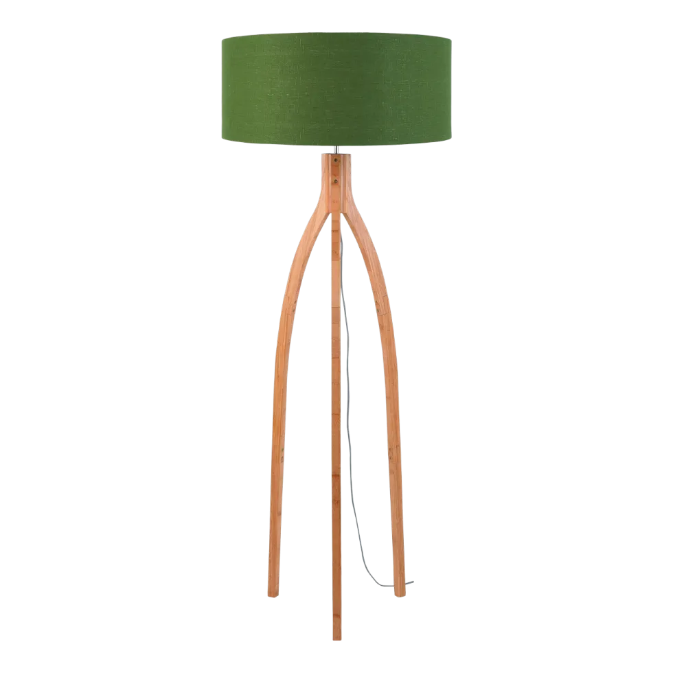 Lampadaire en bambou abat-jour en lin vert forêt 160cm Annapurna - Good & Mojo