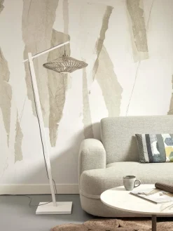 Lampadaire en bambou blanc avec abat-jour en bois blanc 150x40 cm Zanzibar - Good & Mojo