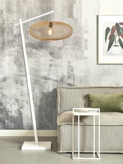 Lampadaire en bambou blanc avec abat-jour en bois naturel 176x60 cm Cango - Good & Mojo