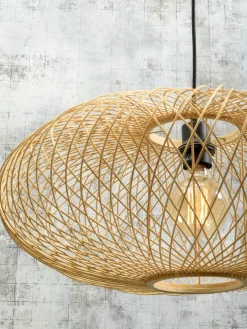 Lampadaire en bambou blanc avec abat-jour en bois naturel 176x60 cm Cango - Good & Mojo