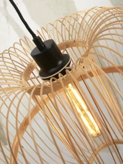 Lampadaire en bambou blanc avec abat-jour en bois naturel 150x25 cm Hokkaido - Good & Mojo