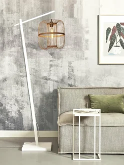 Lampadaire en bambou blanc avec abat-jour en bois naturel 176x38 cm Hokkaido - Good & Mojo