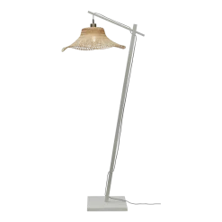 Lampadaire en bambou blanc avec abat-jour en bois naturel 150x50 cm Ibiza - Good & Mojo