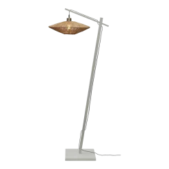 Lampadaire en bambou blanc avec abat-jour en bois naturel 150x40 cm Iguazu - Good & Mojo