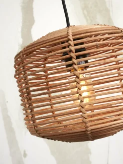 Lampadaire en bambou blanc avec abat-jour en bois naturel 150x25 cm Tanami - Good & Mojo