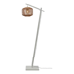 Lampadaire en bambou blanc avec abat-jour en bois naturel 150x25 cm Tanami - Good & Mojo
