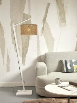 Lampadaire en bambou blanc avec abat-jour en bois naturel 150x32 cm Java - Good & Mojo