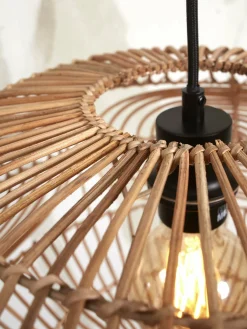 Lampadaire en bambou blanc avec abat-jour en bois naturel 176x48 cm Madeira - Good & Mojo