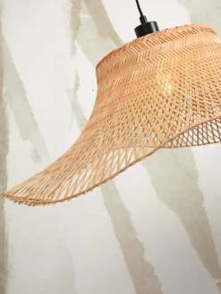 Lampadaire en bambou blanc avec abat-jour en bois naturel 150x50 cm Ibiza - Good & Mojo