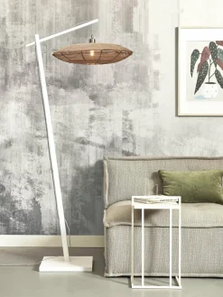 Lampadaire en bambou blanc avec abat-jour en bois naturel 176x55 cm Tanami - Good & Mojo