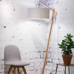 Lampadaire en bambou et lin gris clair Andes - Good & Mojo