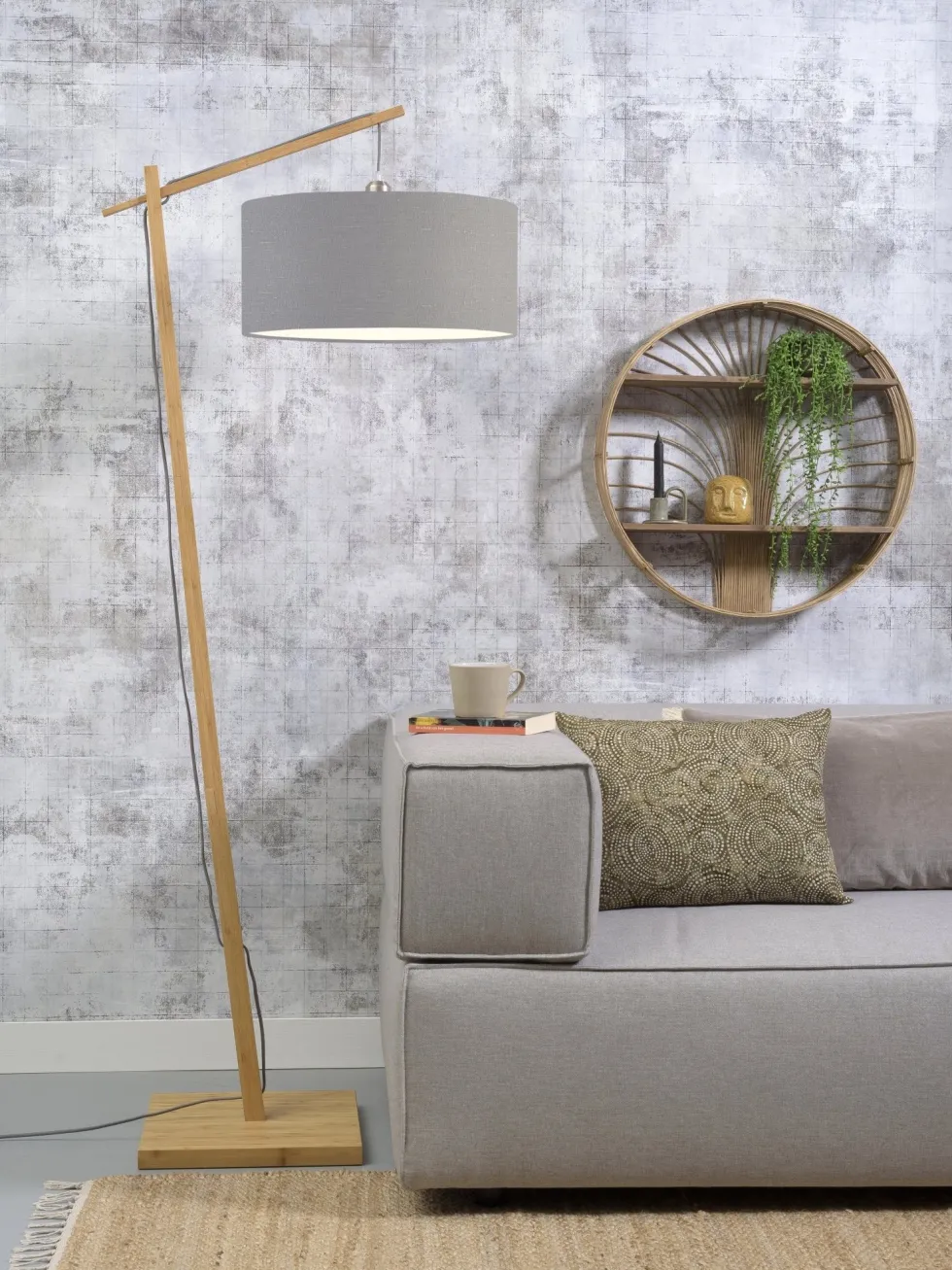 Lampadaire en bambou et lin gris clair Andes - Good & Mojo