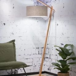Lampadaire en bambou et lin gris foncé Andes - Good & Mojo