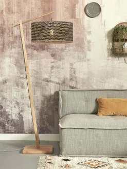 Lampadaire en bambou naturel avec abat-jour en bois noir et naturel 176x50 cm Java - Good & Mojo