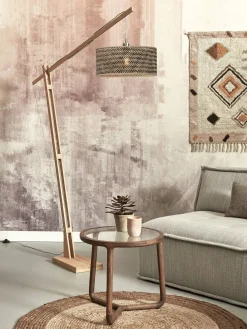 Lampadaire en bambou naturel avec abat-jour en bois noir et naturel 207x50 cm Java - Good & Mojo