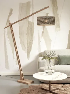 Lampadaire en bambou naturel avec abat-jour en bois noir et naturel 207x50 cm Java - Good & Mojo