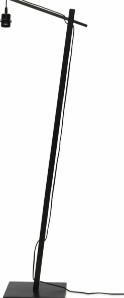 Lampadaire en bambou noir avec abat-jour en bois noir et naturel 150x25 cm Bhutan - Good & Mojo