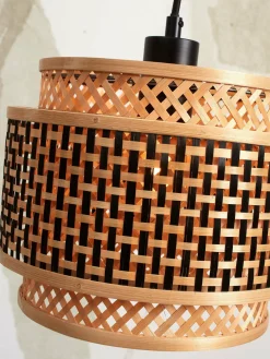 Lampadaire en bambou noir avec abat-jour en bois noir et naturel 150x25 cm Bhutan - Good & Mojo