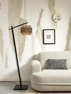 Lampadaire en bambou noir avec abat-jour en bois noir et naturel 150x25 cm Bhutan - Good & Mojo
