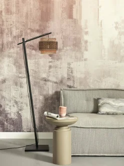 Lampadaire en bambou noir avec abat-jour en bois noir et naturel 150x25 cm Bhutan - Good & Mojo