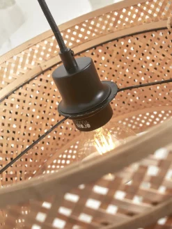 Lampadaire en bambou noir avec abat-jour en bois noir et naturel 150x25 cm Bhutan - Good & Mojo