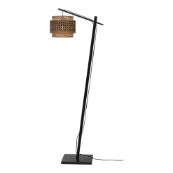 Lampadaire en bambou noir avec abat-jour en bois noir et naturel 150x25 cm Bhutan - Good & Mojo
