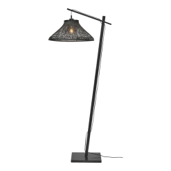 Lampadaire en bambou noir avec abat-jour en bois noir 150x45 cm Tahiti - Good & Mojo
