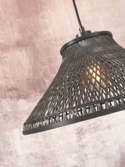Lampadaire en bambou noir avec abat-jour en bois noir 150x45 cm Tahiti - Good & Mojo