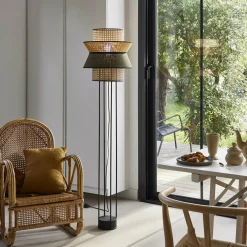 Lampadaire en cannage kaki et curry 40 cm Singapour - Market set