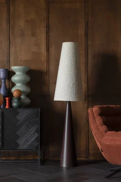 Lampadaire en fer brun et abat-jour en tissu bouclé crème 41x166cm Miki - Dutchbone