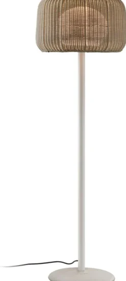Lampadaire non dimmable base en béton, structure blanche et abat-jour beige clair 165cm Fora - Bover