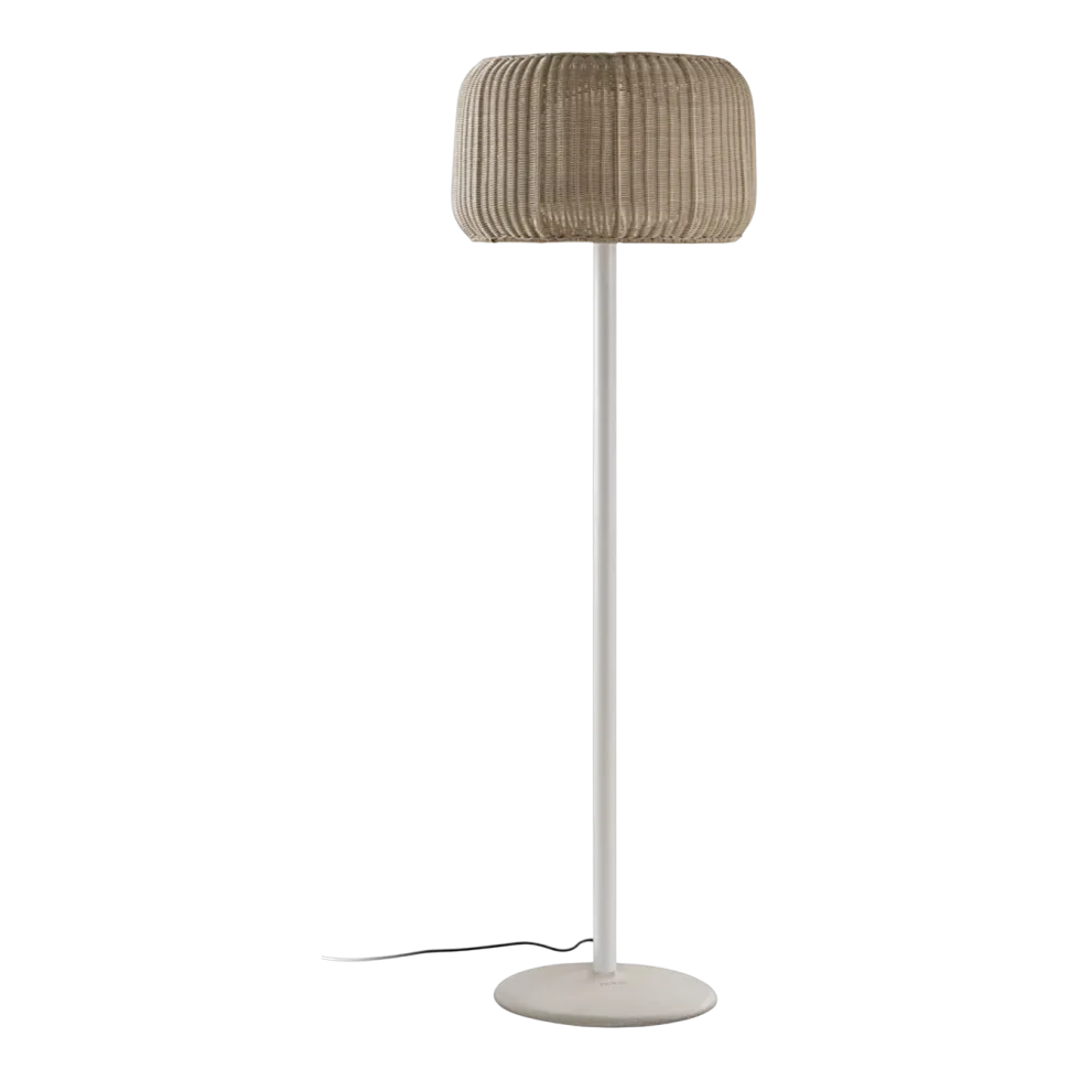 Lampadaire non dimmable base en béton, structure blanche et abat-jour beige clair 165cm Fora - Bover