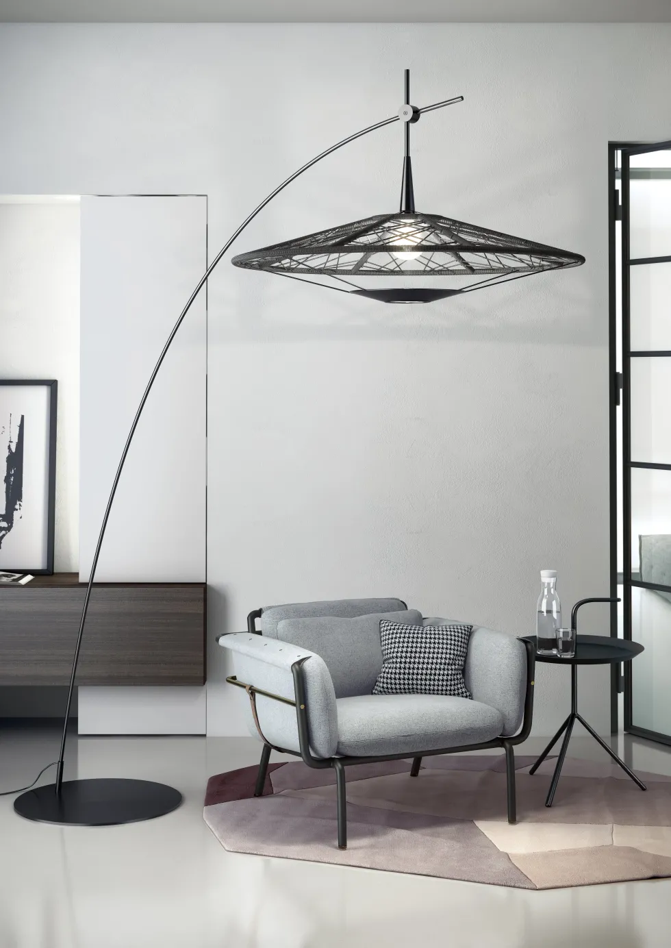 Lampadaire tissage en coton et bambou noir 240cm Carpa - Forestier