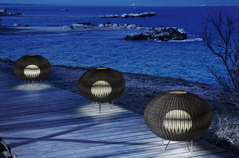 Lampe de sol d'extérieur en acier inoxydable et abat-jour marron 61cm Garota P/01 - Bover