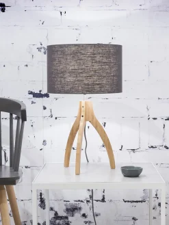 Lampe de table en bambou abat-jour en lin gris foncé 36x54cm Annapurna - Good & Mojo