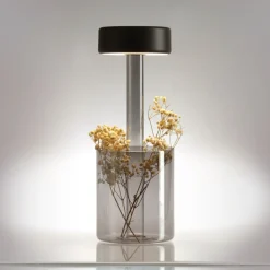Lampe de table portable en aluminium noir et vase en verre fumé 12x34,8cm AI Collaboration - Maytoni