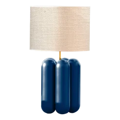Lampe en bois bleu nuit et abat-jour en laine bouclé 57cm Charlotte - Cosin Paris